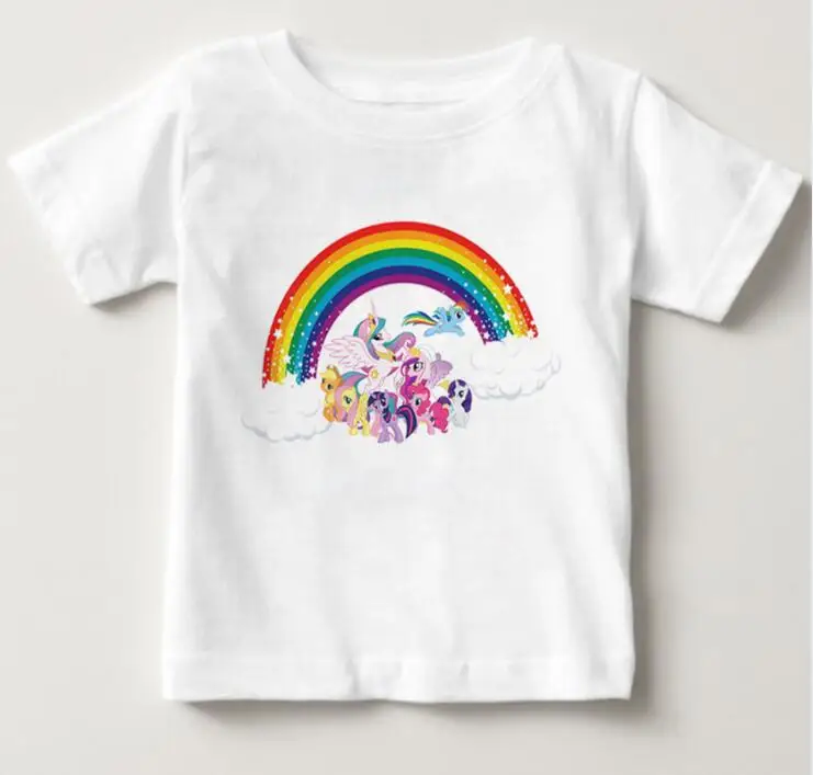 Футболка с героями мультфильмов для маленьких девочек Милая футболка с короткими рукавами и рисунком пони для девочек Детская Хлопковая Верхняя одежда Детская летняя одежда NN - Цвет: White childreT-shirt