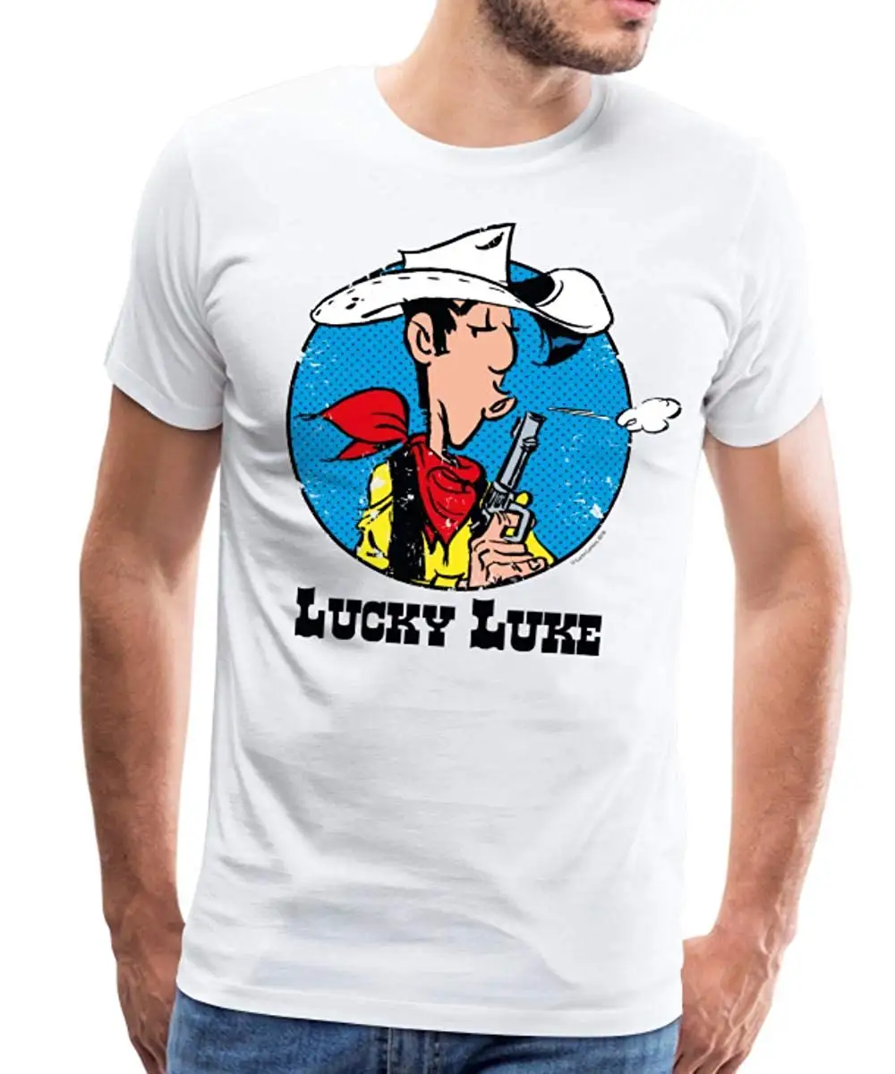 Новинка 2019, электронная рубашка, футболка с надписью Lucky Luke Souffle Son Pistolet, Премиум Homme Boyfriend Gift, Harajuku, уличная Мужская футболка