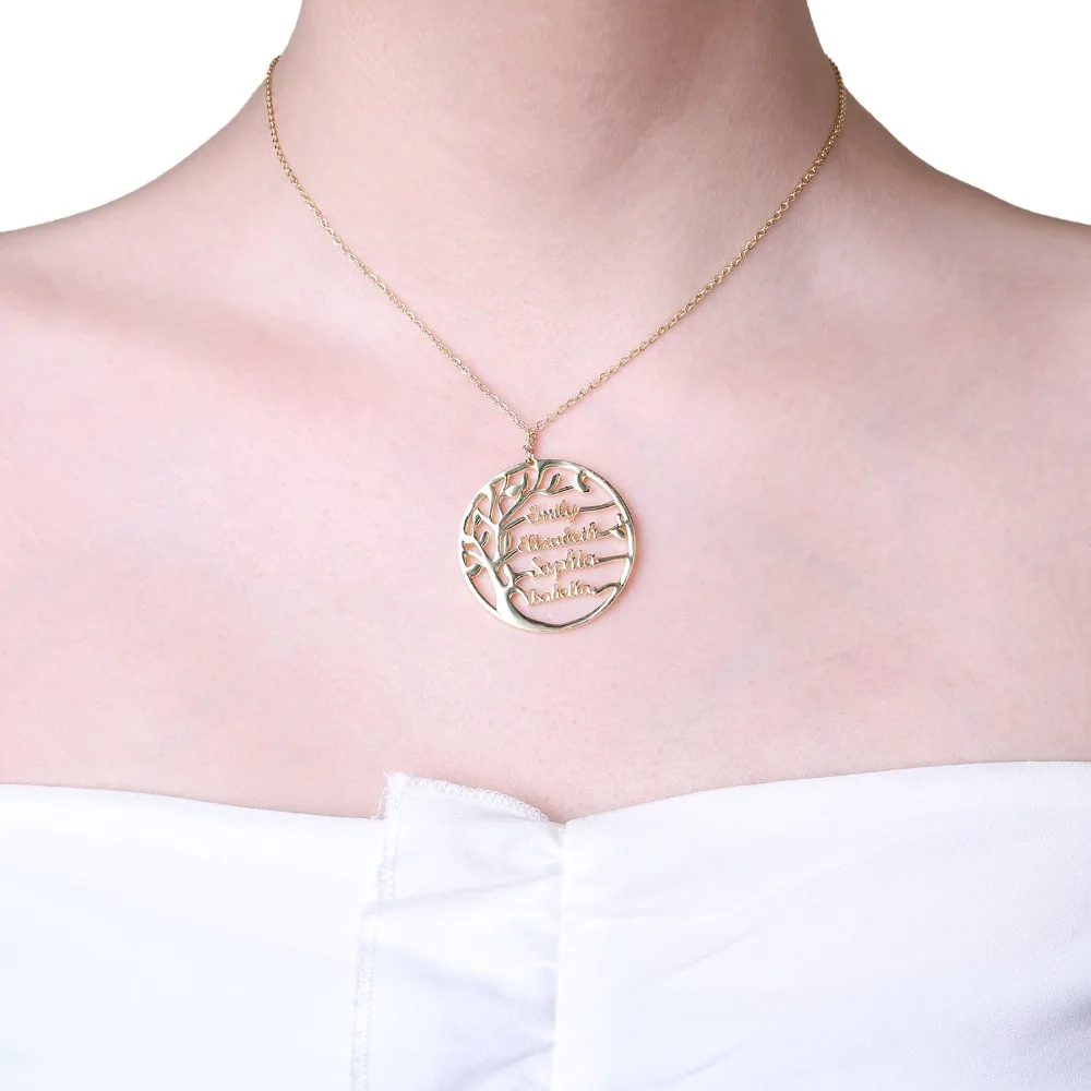 

DUOYING Name Necklace Family Tree Necklace For Women Gold Color Stainless Steel Personalized Jewelry Men Christmas Gift
