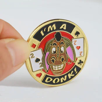 

Metal Coin Texas Hold'Em Poker Cards Guard Protector Metal Chips For Gambling and Entertainment With Plastic Cover I'm a Donk