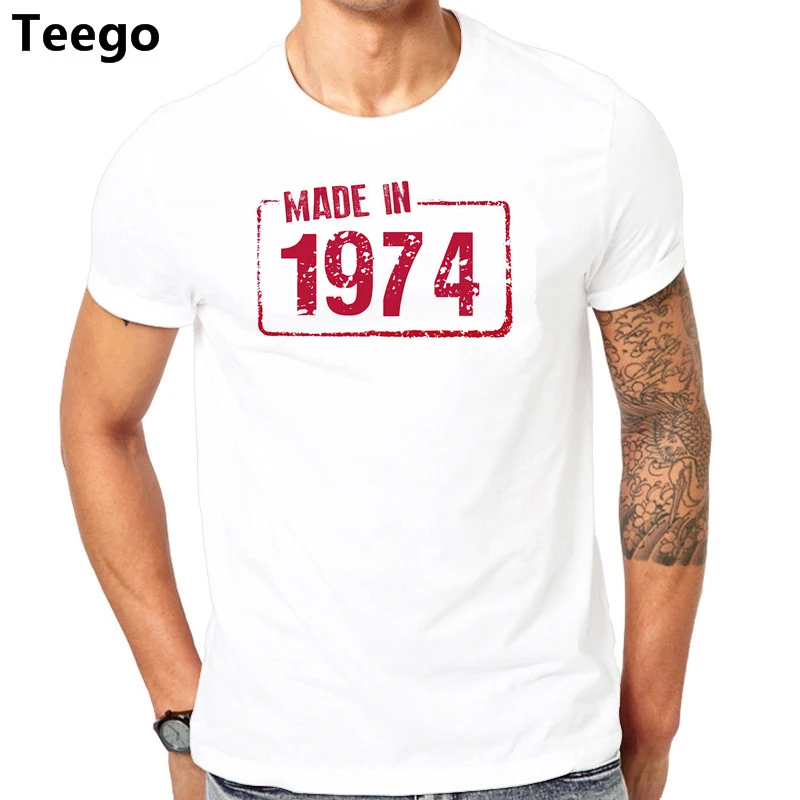 

Made in 1974 men T-Shirt Born 43nd Year Birthday Age Present Vintage Funny Mens Gift men's top tees