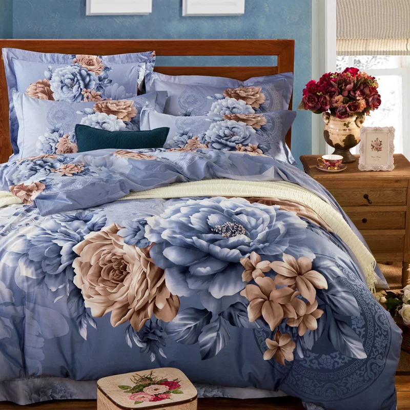 blooming big flower 3D print 100% Cotton fabric Bedding sets Queen King size Duvet cover Flat/Fitted sheet pillowcase 4pcs set