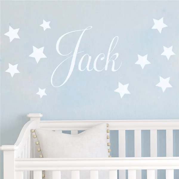 D201 Наклейка на стену для маленьких мальчиков-Персонализированная виниловая наклейка со звездами для детской спальни и детской комнаты - Цвет: Белый