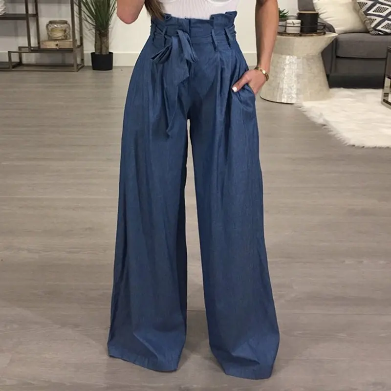 

Tunic Wide Leg Pants Female High Waist Lace Up Maxi Trousers Large Size 2019 Autumn Fashion Women OL Clothing Loose Long Pants