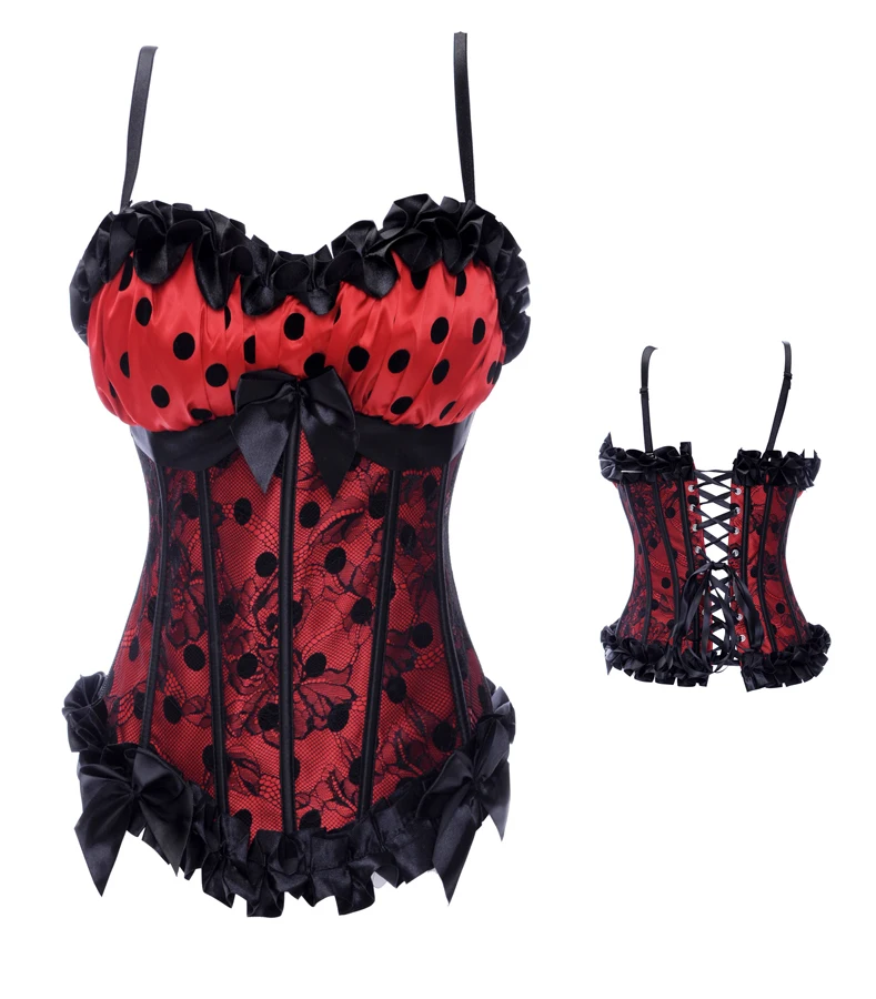 Free shipping Plus size 5XL 6XLSexy Bustier Dot Pattern Strap Corset
