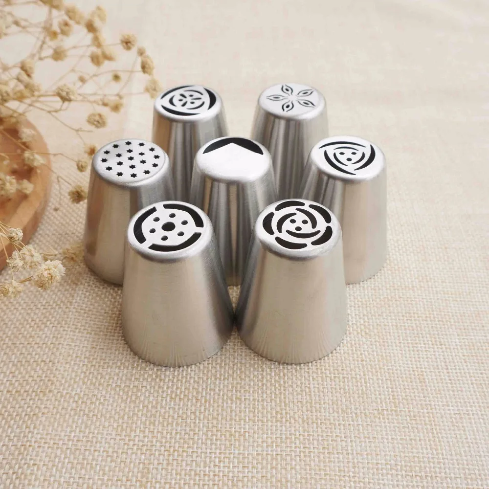 

7PCS Russian Cake Piping Nozzles Tulip Icing Tip Nozzle Pastry Decorating Tips Cupcake Decorator Rose Stainless Steel