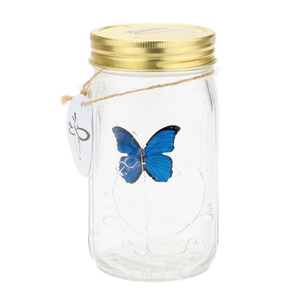 Novelty Light Butterfly Jar with Lamp Romantic Glass LED Lamp Butterfly in a Jar Valentine Children Gift Home Decoration D