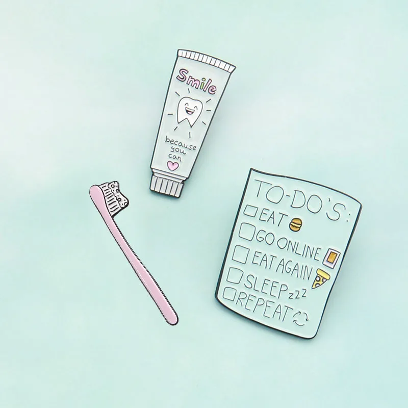 Зубная щетка зубная паста шпильки Smile Tooth Brush To Do List Eat Pizza Burger нагрудные заколки