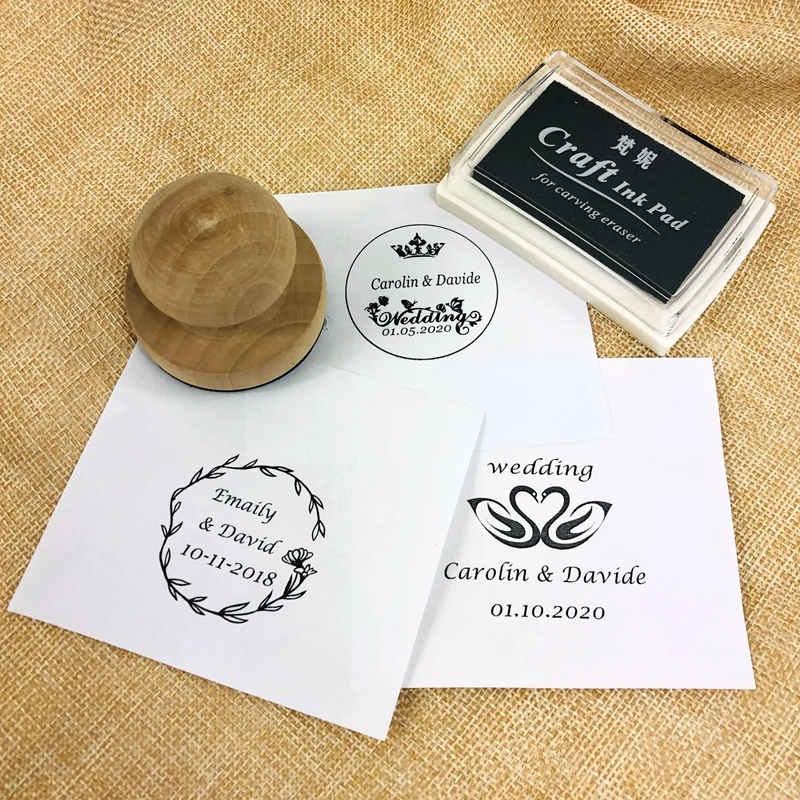 Diamete 4.5cm Personalized name date Custom logo stamp seal with ink DIY Envelope Wedding Invitatio - 32983137568
