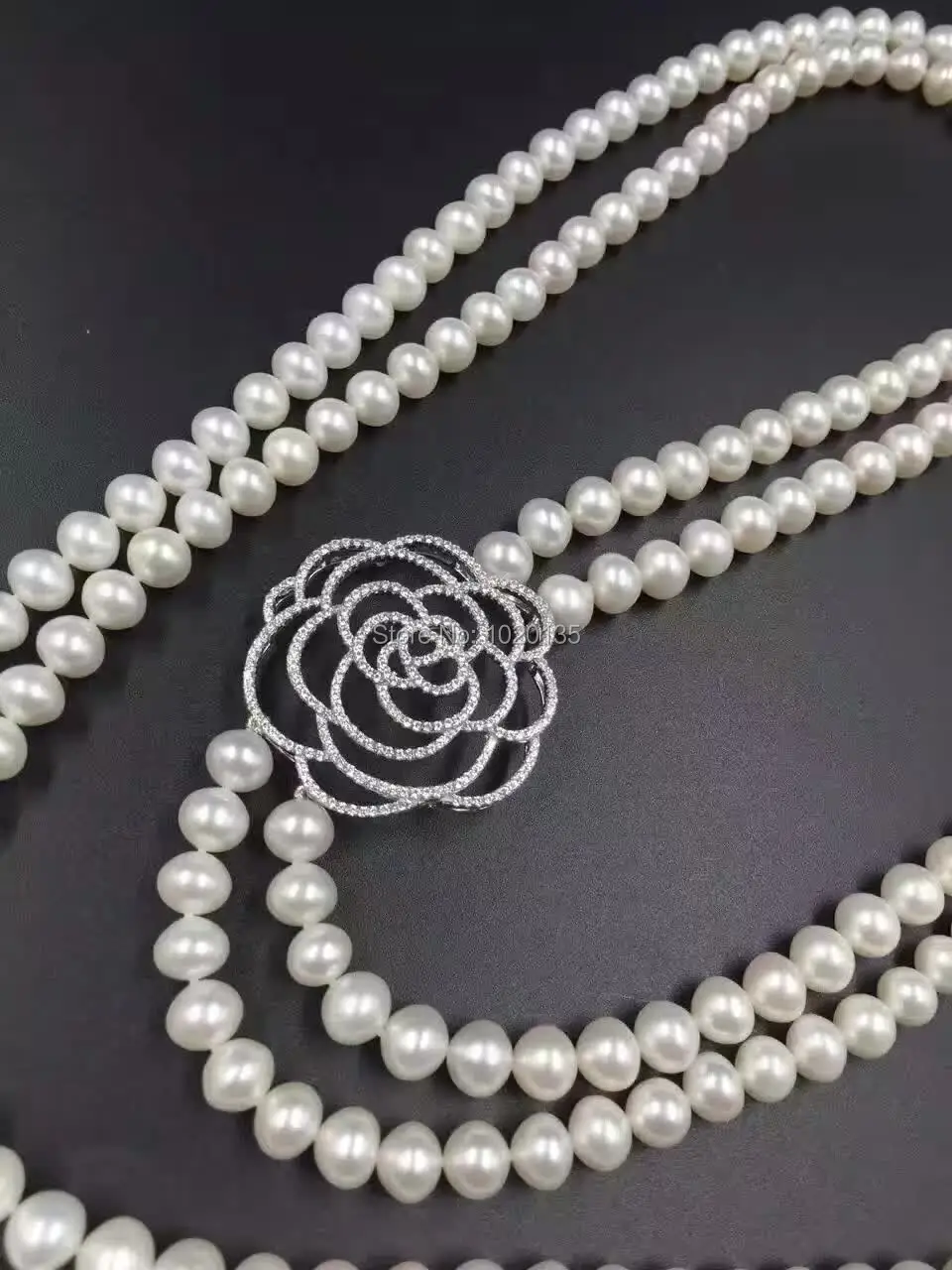 

2rows white freshwater pearl near round 8-0mm necklace wholesale nature beads 28-32inch FPPJ