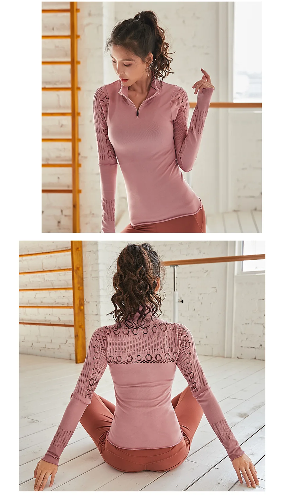 Сексуальная сетчатая спортивная рубашка, Топ с длинным рукавом для женщин, для фитнеса, дышащий пуловер на молнии, футболка для бега, с вырезами, спортивная одежда
