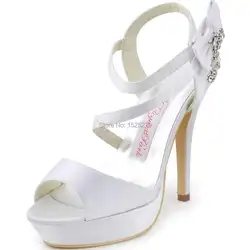 SP1407P летние сандалии Для женщин Slingback с перекрестными ремешками на высоком каблуке Лодочки на платформе невесты атласная Свадебная обувь
