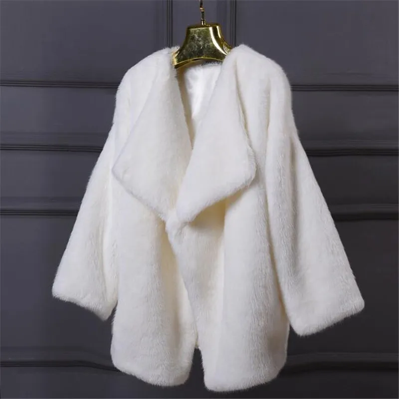 Winter Women Faux Fur Sweet Coats White Warm Womens Fake Fur Jacket Fashion Hight Quality Faux Mink Fur Coat Jacket Black A3874