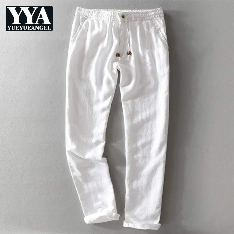 

2019 Summer Autumn White Pants Men Linen Brand Trousers Men Elastic Waist Loose Pants Mens 30-40 Size 5 Colors Pantalon Hombre