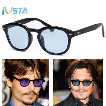 

IVSTA Johnny Depp Glasses Men Sunglasses Tony Stark Retro Sunglasses Gothic Steampunk Round Tint Ocean Lens Party Festival