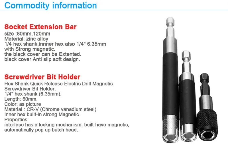 Drillpro 3 шт. 1/" шестигранный магнитное воздействие отвертка набор 60/80/120 мм наконечник отвертки держатель Quick Release УДЛИНИТЕЛЬ РУЧНОЙ ИНСТРУМЕНТ