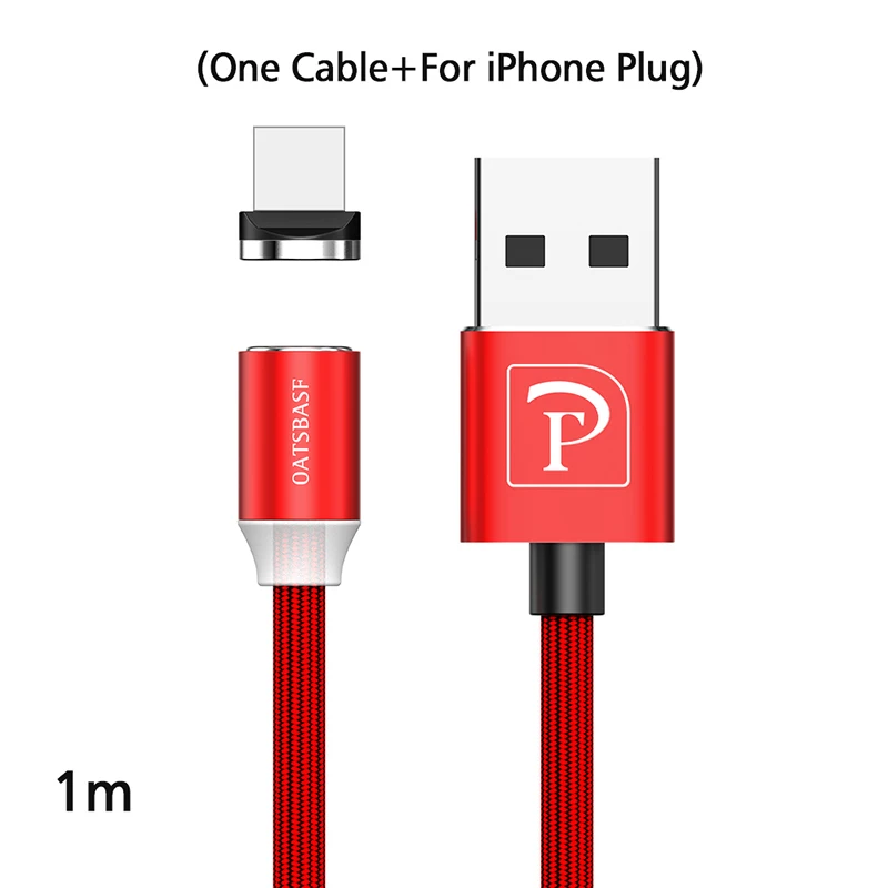 Oatsbasf Магнитный USB кабель для iPhone Micro USB кабель USB C магнит зарядное устройство нейлоновый кабель для redmi note 7 huawei p30 - Цвет: Red For Iphone