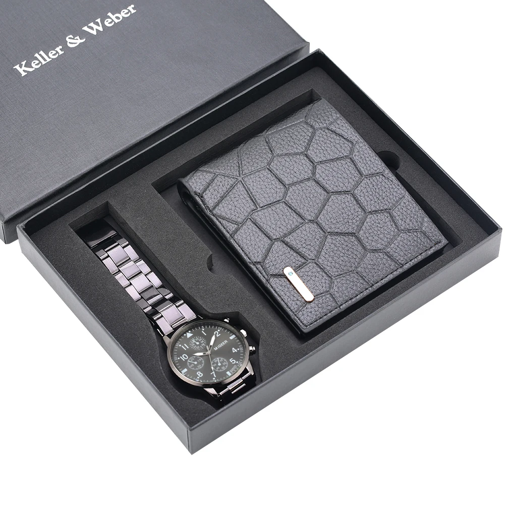Кварцевые наручные часы Для мужчин часы Сталь/кожаный ремешок Бизнес Для мужчин кожаный бумажник на подарок набор для бойфренд папа Reloj Hombre