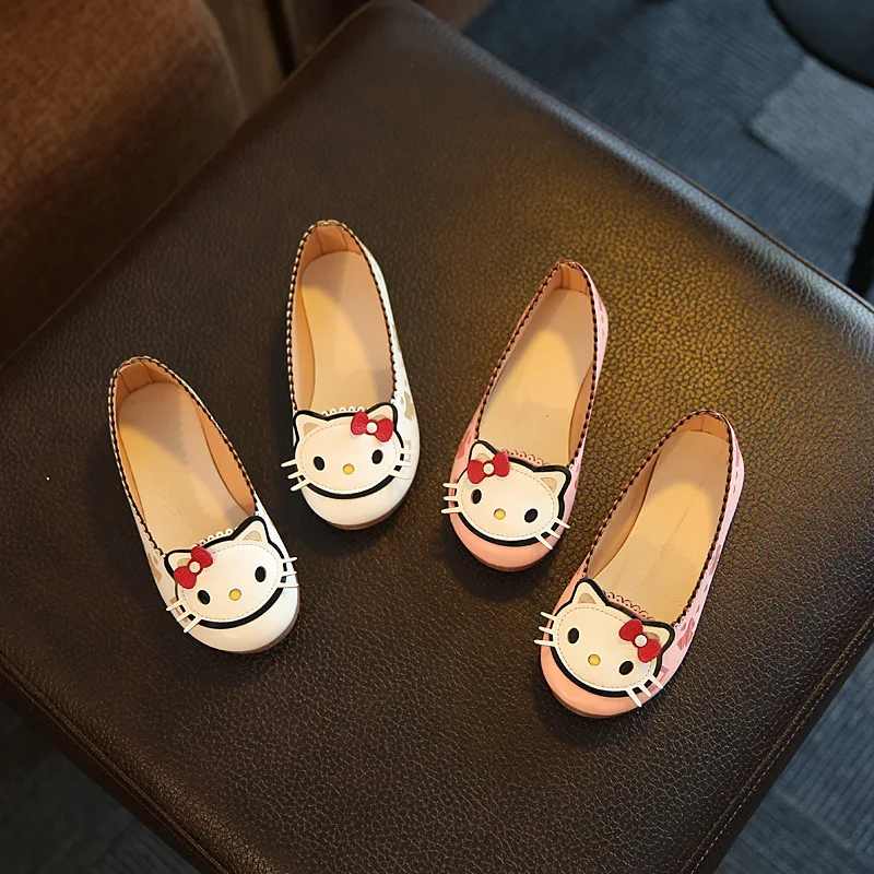 

25% Spring Children girls Pu shoes Girls Shoes Flat Bean Shoes with hello kitty 21-36 pink white 3355 5588 3366 TB03