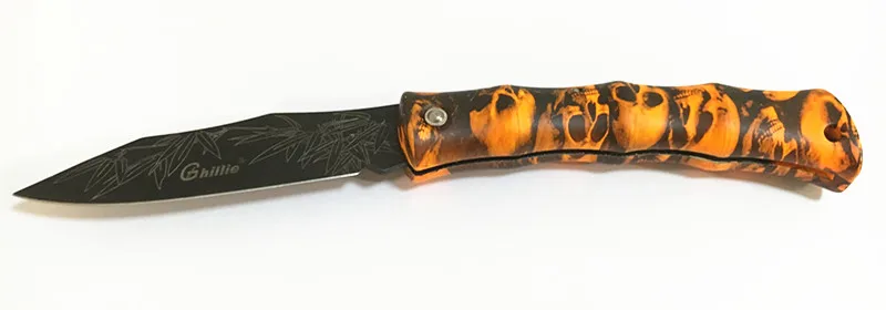 Ghillie классный Фруктовый нож, складной карманный нож для кемпинга, креативный череп, Бамбуковая ручка ABS, инструменты для повседневного использования, 5 цветов - Цвет: Orange