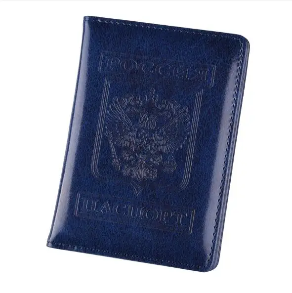 Blue Русский Для мужчин Для женщин кожаная обложка для паспорта для России ID и кредитные держатель для карт в деловом стиле, для паспорта случай Женский кошелек для путешествий Чехол - Цвет: Blue