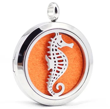 

30mm stainless steel hippocampi sea horse design aroma aromatherapy essential oil diffuser pendant necklace