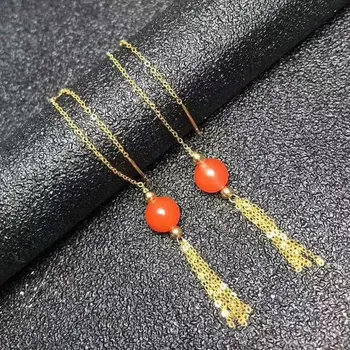 

shilovem 18K yellow Gold real Natural south Red agate drop earrings fine Jewelry wedding new plant CUTE gift myme6.5-7nh