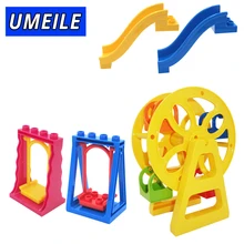UMEILE Amusement Park Big Building Blocks Swing Ferris Wheel Slide Assemble Brick Toys Brinquedos Compatible with