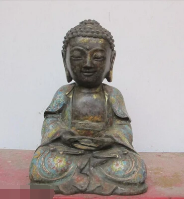 

007107 9"Tibetan Buddha Bronze gild Cloisonne Amitabha Beita Amitayus Statue