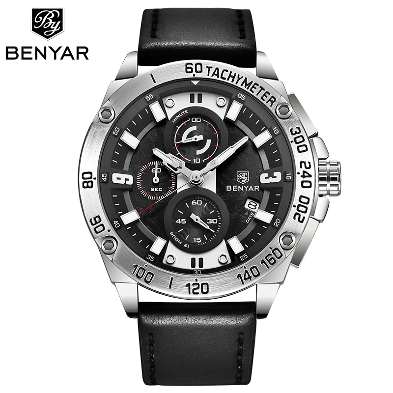 Мужские часы BENYAR, новинка, Топ бренд, роскошные кожаные часы, мужские повседневные модные водонепроницаемые спортивные кварцевые часы zegarek meski