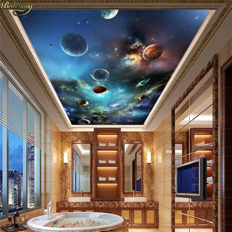 Beibehang Solar System Planet Ceiling Wallpaper For Wall Minimalist Bedroom Living Room Tv Backdrop Abstract 3d Mural Wall Paper