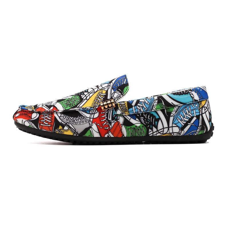 Супер-светильник; нескользящие мужские лоферы из парусины; дизайнерская обувь в стиле поп-арт; абстрактный Рисунок граффити; летняя повседневная обувь для вождения и путешествий - Цвет: Multi-color