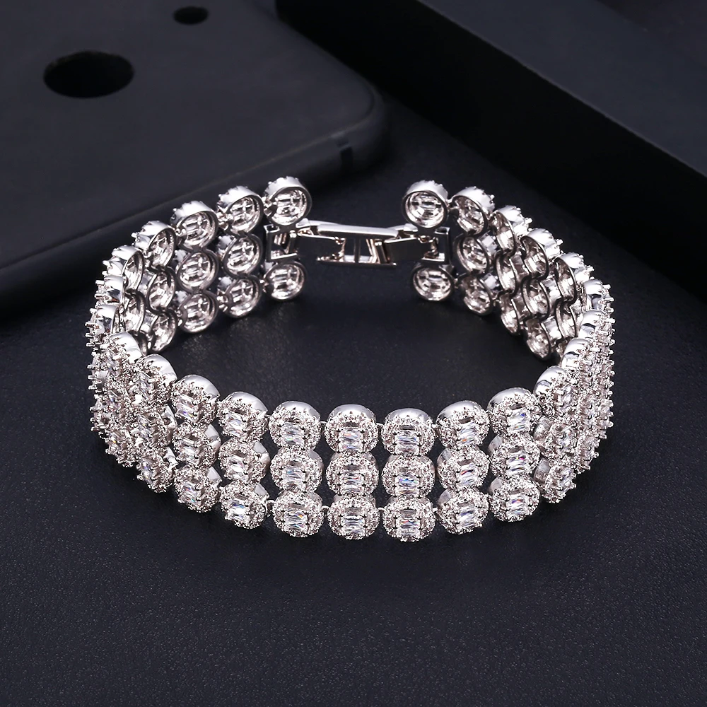 

jankelly Luxurious AAA Zircon Elements Leaf Austrian Crystal Bracelet white gold-color Fashion Jewelry Made with Wholesale