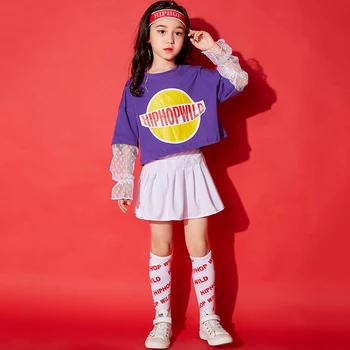 

Kids Jazz Dance Costume For Girls Hip Hop Clothing Clothes Cropped Sweatshirt Skirts Ballroom Performance Dancewear DQS2085