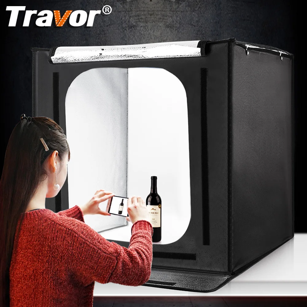 Travor F60 Softbox portátil LED caja de luz de estudio foto de 60*60 cm con tres colores de fondo para la fotografía de luz - 1