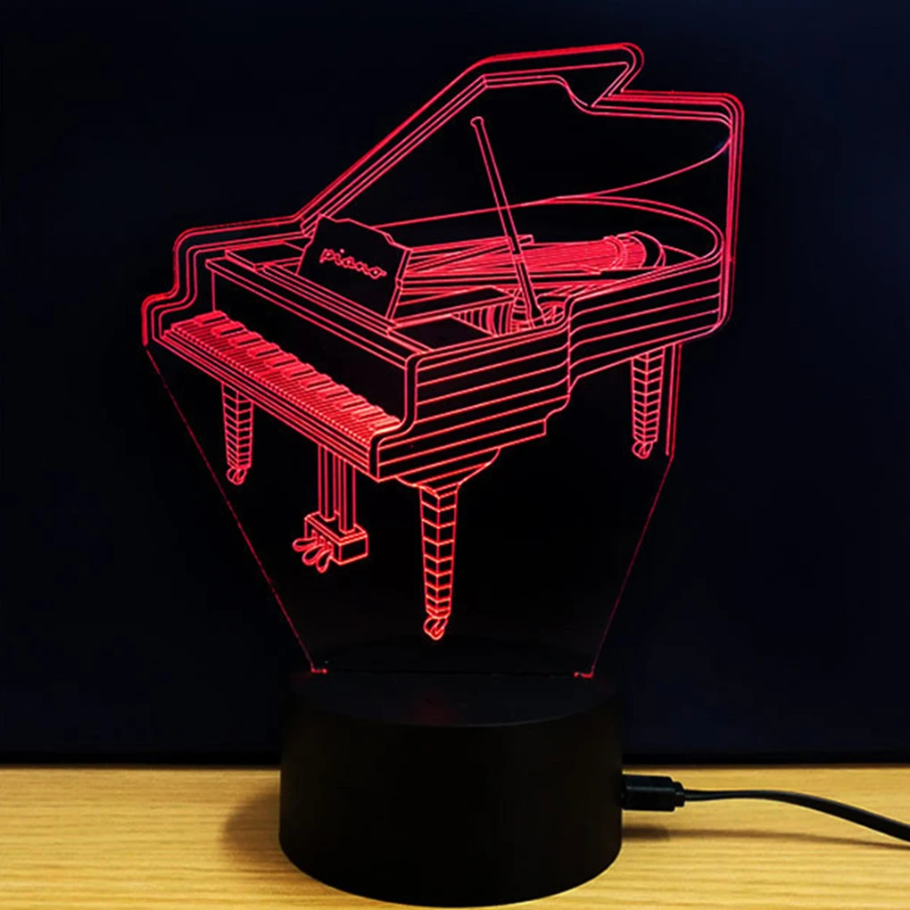 

Unique Guitar 3D Night Light Touch Table Desk Lamp Multi Colors 3D Optical Illusion Lights with ABS Base with USB Cable