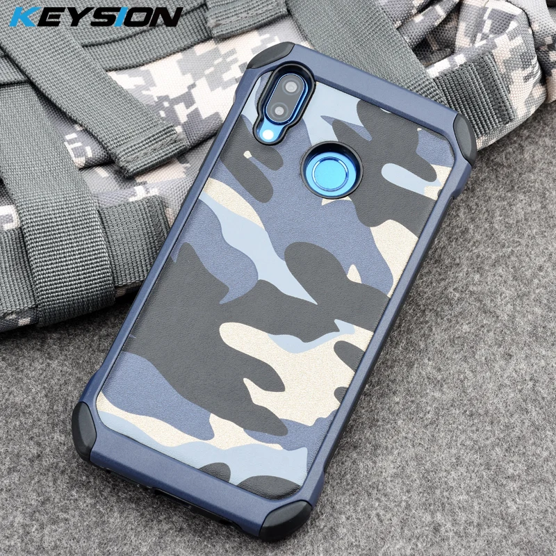 

KEYSION Case for Huawei Nova 3e Army Camo Camouflage Pattern PC+TPU 2 in1 Anti-knock Protective Back Cover for Huawei P20 Lite