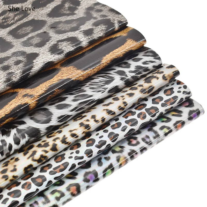 

She Love A4 Laser Leopard Printed Fabric Artificial Synthetic Leather Fabric For Bow Handbag Garment DIY Crafts Supplies
