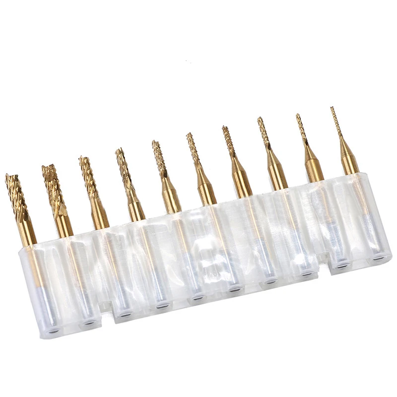 10pcs 0.8 3.175mm PCB Drill Bits High Hardness End Mill Tool Set For