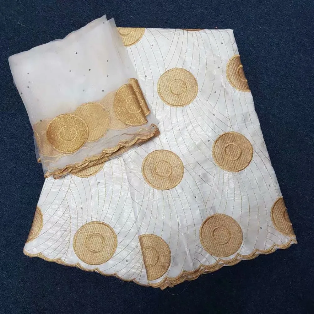 

2018 African bazin riche fabric high quality bazin riche getzner with net lace blouse 2 +5 yards African bazin riche lace white