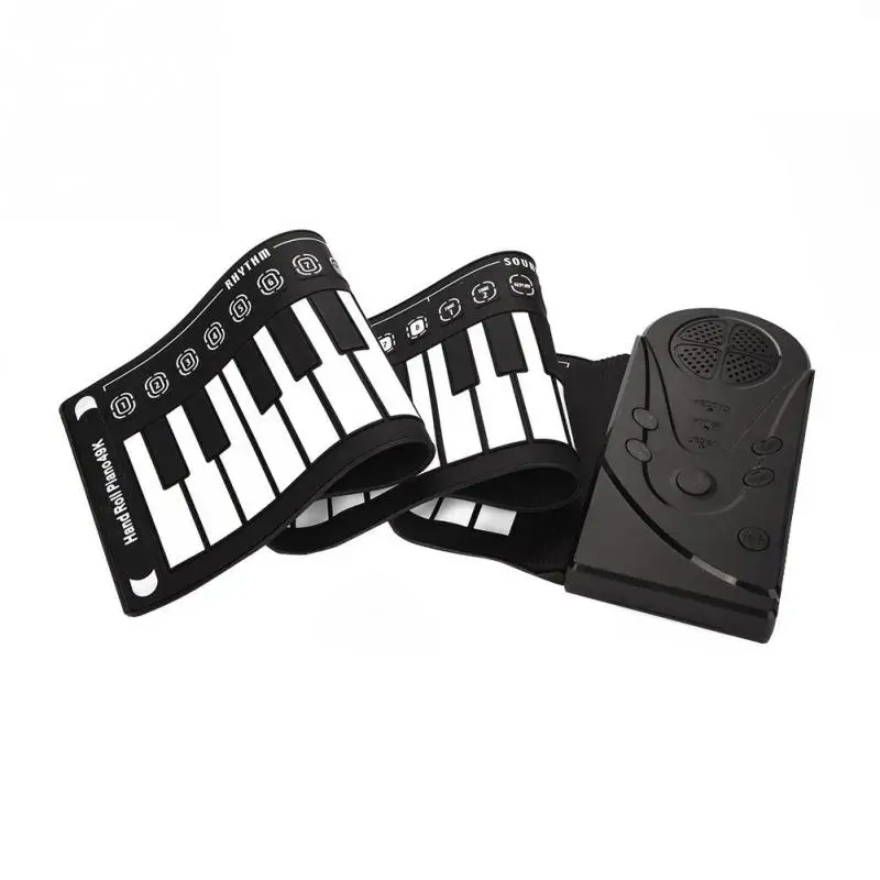 Портативный и мягкая 49 Ключи динамик рукой электронная клавиатура засучив фортепиано для детей начинающих - Цвет: Черный