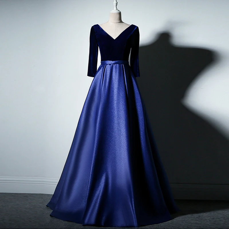New arrive V-neck Long Evening Dress Simple Vintage Prom Gowns Vestido De Festa Sleeves Cheap Gown | Свадьбы и торжества