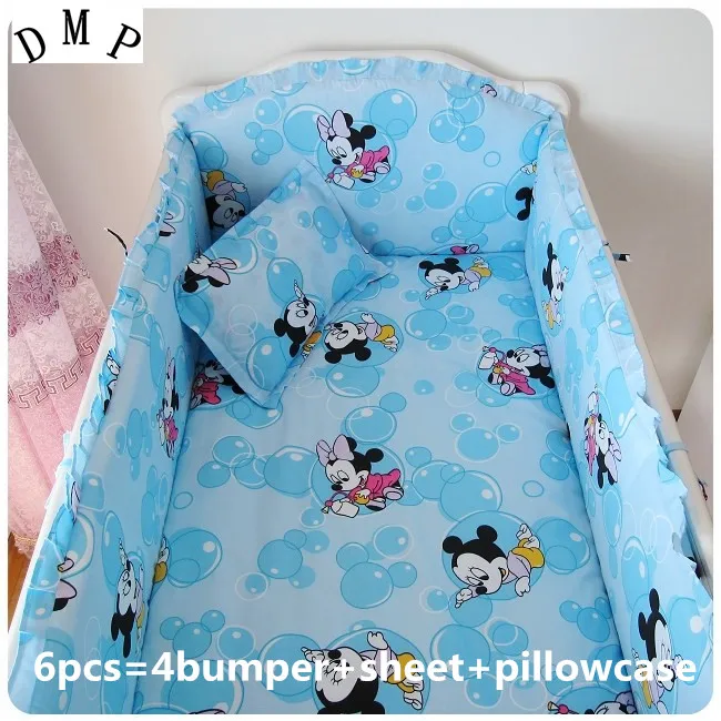 

Promotion! 6PCS Cartoon Baby Cot Crib Bedding Set Kit Bumper Fitted Sheet (bumper+sheet+pillow cover)