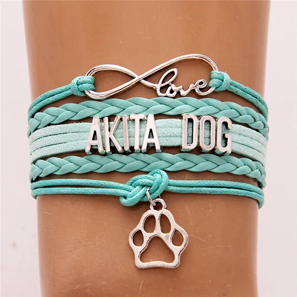 green Бесконечность любовь Акита браслет с фигуркой собаки Pet Подвеска собачья лапа кожаный браслет и браслеты обруч Веревка Ювелирные изделия для женщин мужчин Прямая поставка - Окраска металла: green