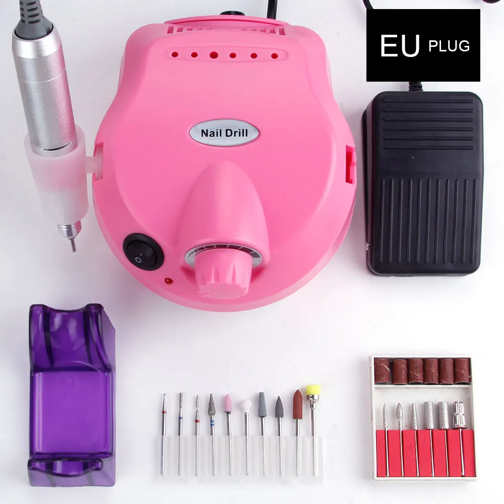 30000RPM Professional Ceramic Manicure Cutter Set Electric Nail Drill Milling Machine Diamond Cutters Manicure Apparatus Tools - Цвет: pink  Set 1 EU Plug