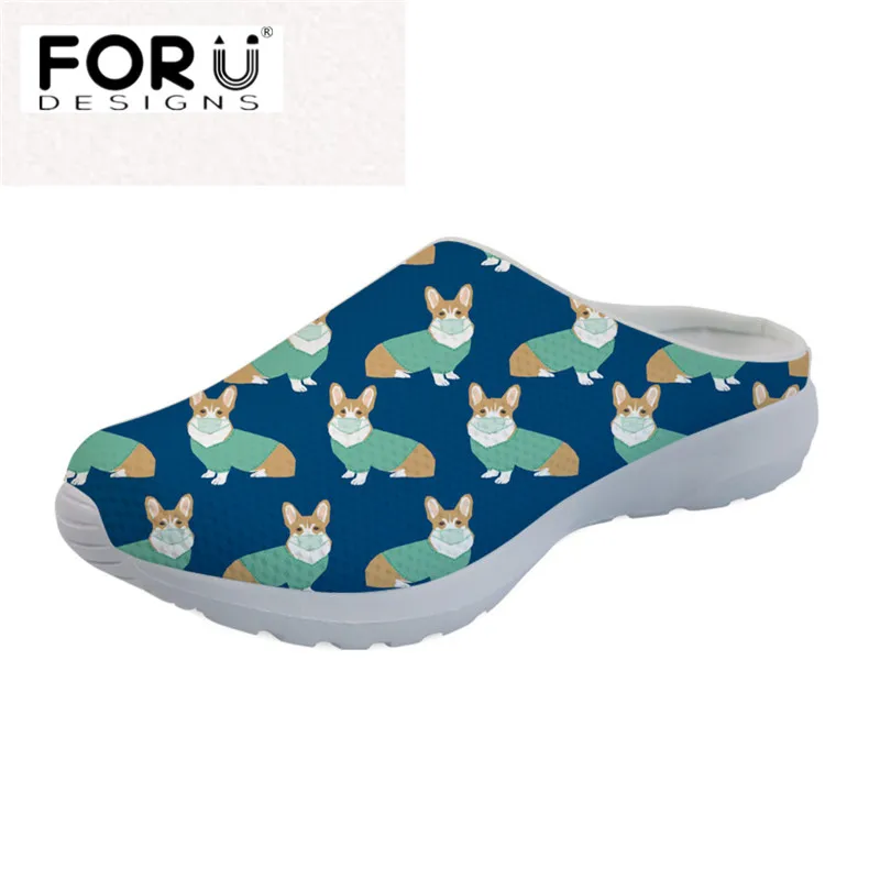 

FORUDESIGNS Casual Spring Summer Sandals Women Flats Corgi in the Operating Room Pattern Light Mesh Beach Water Slippers Girls