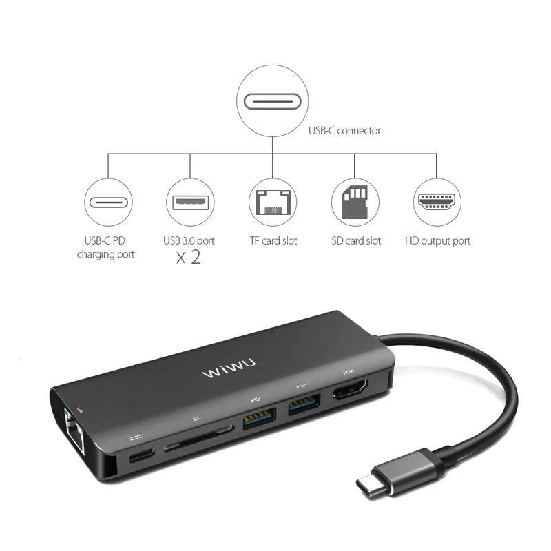 WIWU 6 в 1 USB 3 0 Hub для MacBook Pro Air Многофункциональный Type C 4K видео HDMI/RJ45 usb хаб адаптер