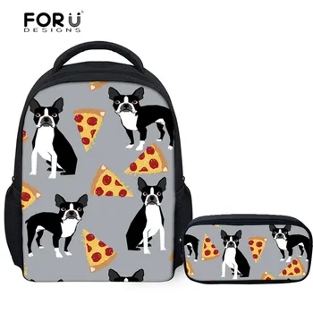 

FORUDESIGNS School Bags Backpack for Children Boston Terrier Printing Baby Backpacks Infant Satchel Schoolbag 2pcs Set Kids Bag