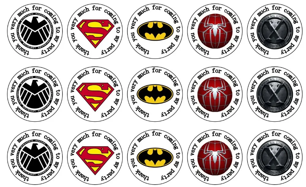 35 round superhero logo avenger spiderman superman batman logo 35 mm party stickers thank you