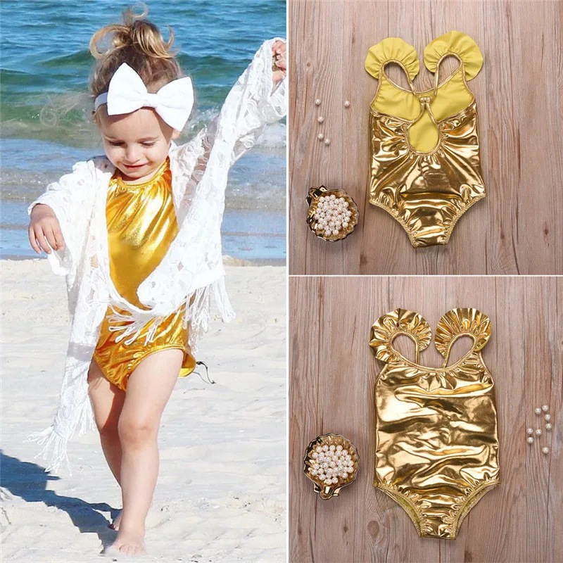 Pudcoco/ Летние Боди без рукавов для маленьких девочек, Цельный купальник, купальный костюм, пляжная одежда, золотые От 0 до 5 лет